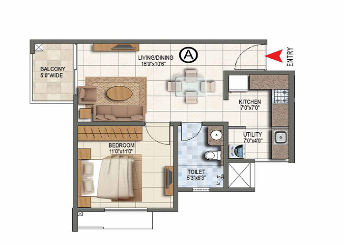 Featured Image of Prestige Eaton Park 1 BHK Apartment Floor Plan
