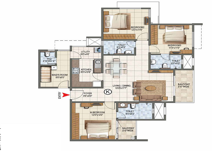 Featured Image of Prestige Eaton Park Bangalore 3 BHK Floor Plan